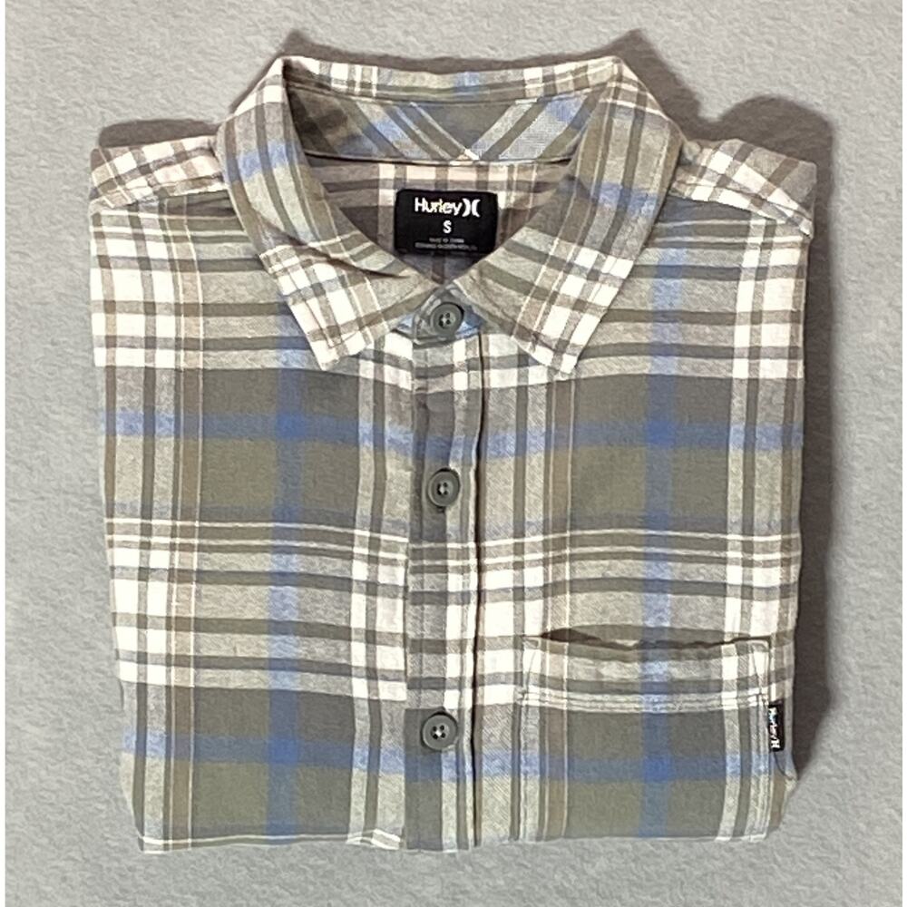 Hurley Men's Small Flannel Shirt Long Sleeve Organic Cotton Green Plaid NEW